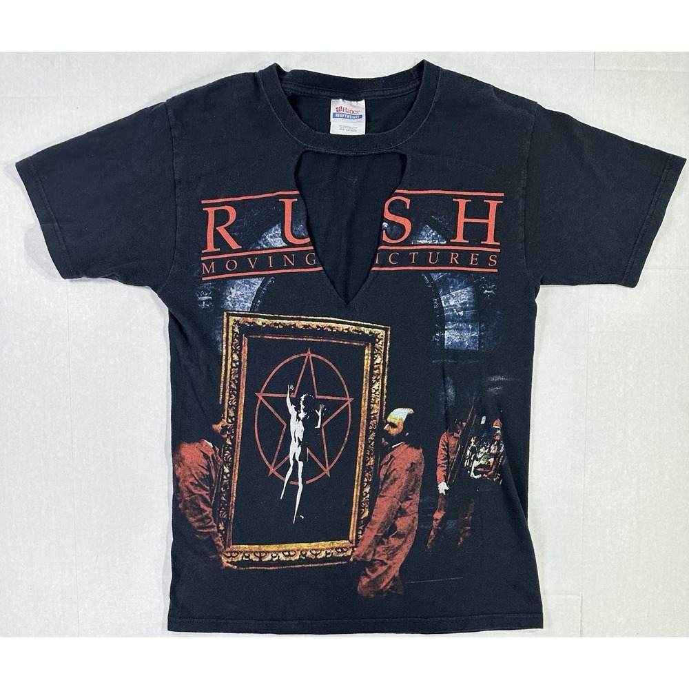 Rush Moving Pictures T Shirt Mens Small Black Band Tee Cut V Neck Hanes